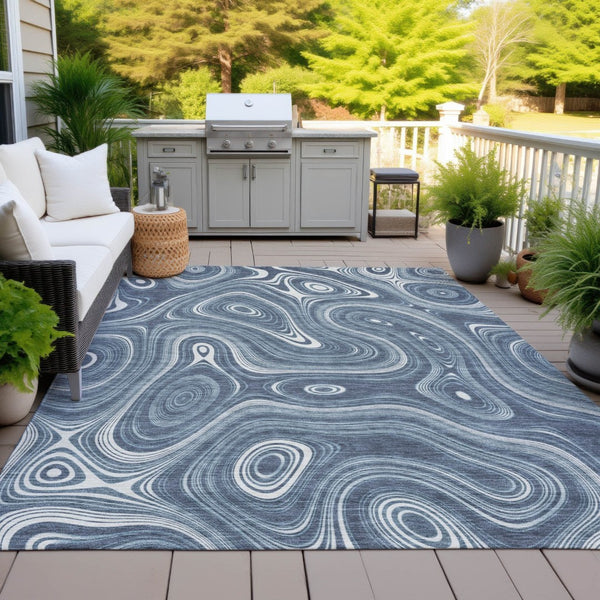HomeRoots 5' Stylish Blue and Ivory Geometric Area Rug – Durable, Washable, Perfect for Indoor and Outdoor Use 5' X 8' 631378