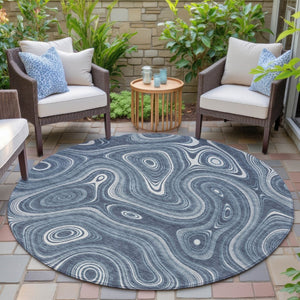 HomeRoots 5' Stylish Blue and Ivory Geometric Area Rug – Durable, Washable, Perfect for Indoor and Outdoor Use 8' Round 631379