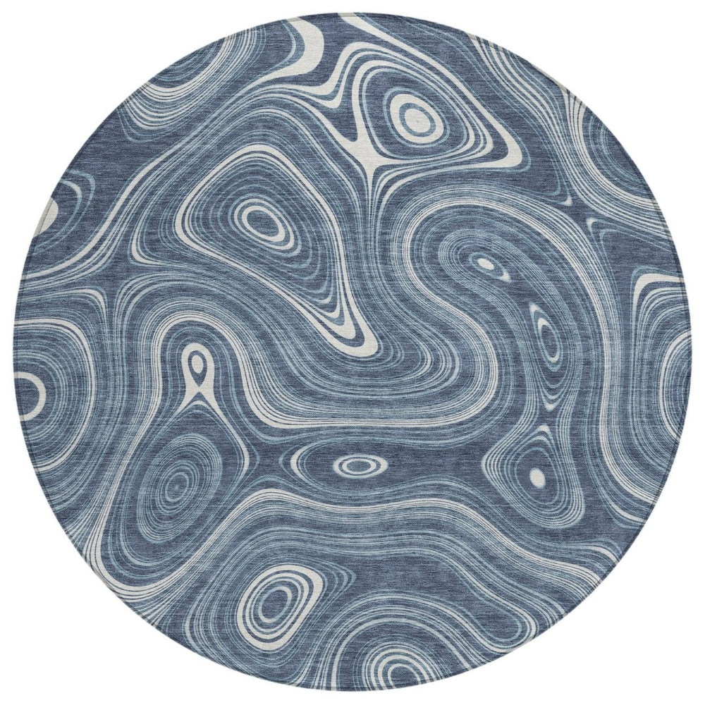 HomeRoots 5' Stylish Blue and Ivory Geometric Area Rug – Durable, Washable, Perfect for Indoor and Outdoor Use 8' Round 631379