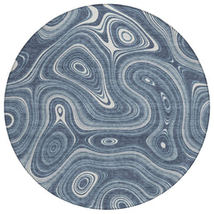 HomeRoots 5' Stylish Blue and Ivory Geometric Area Rug – Durable, Washable, Perfect for Indoor and Outdoor Use 8' Round 631379