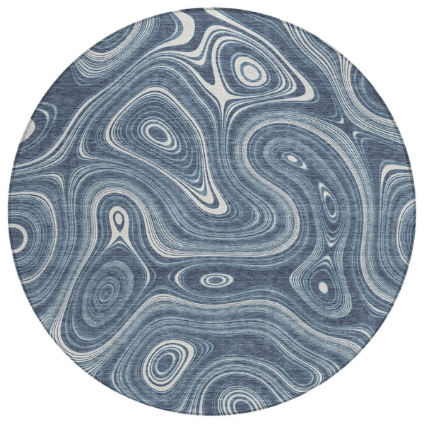 HomeRoots 5' Stylish Blue and Ivory Geometric Area Rug – Durable, Washable, Perfect for Indoor and Outdoor Use 8' Round 631379