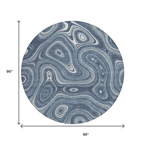 HomeRoots 5' Stylish Blue and Ivory Geometric Area Rug – Durable, Washable, Perfect for Indoor and Outdoor Use 8' Round 631379