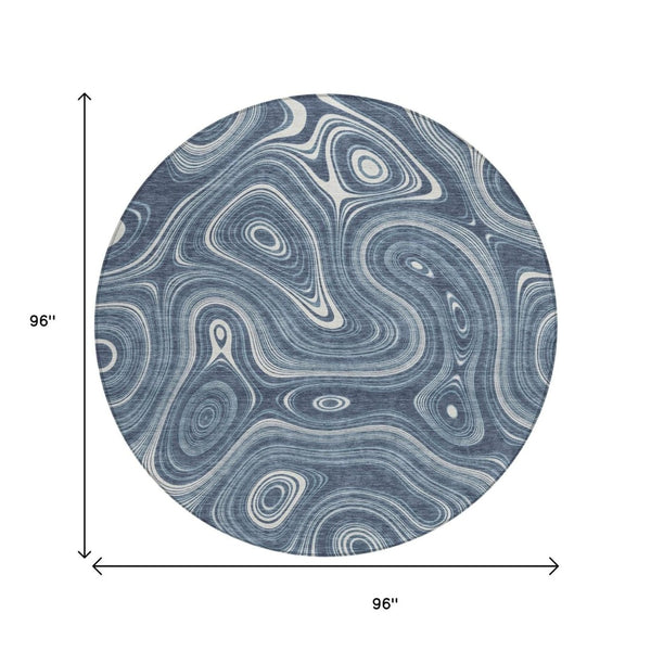 HomeRoots 5' Stylish Blue and Ivory Geometric Area Rug – Durable, Washable, Perfect for Indoor and Outdoor Use 8' Round 631379