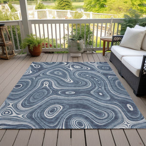 HomeRoots 5' Stylish Blue and Ivory Geometric Area Rug – Durable, Washable, Perfect for Indoor and Outdoor Use 9' X 12' 631381