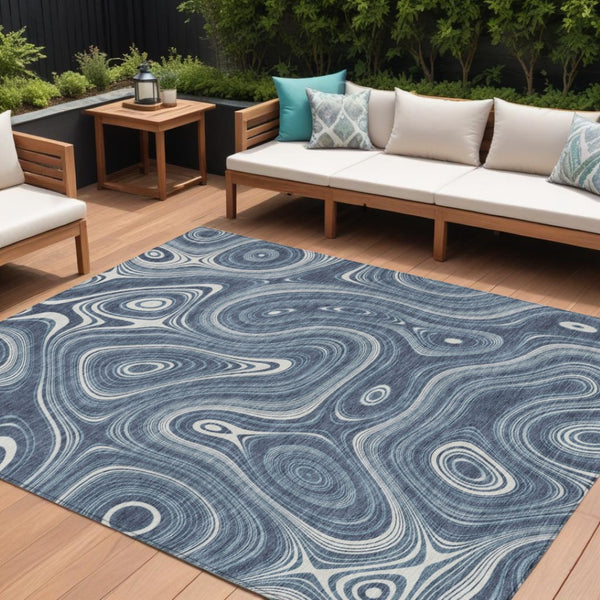 HomeRoots 5' Stylish Blue and Ivory Geometric Area Rug – Durable, Washable, Perfect for Indoor and Outdoor Use 10' X 14' 631382