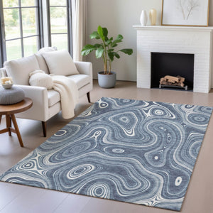 HomeRoots 5' Stylish Blue and Ivory Geometric Area Rug – Durable, Washable, Perfect for Indoor and Outdoor Use 10' X 14' 631382