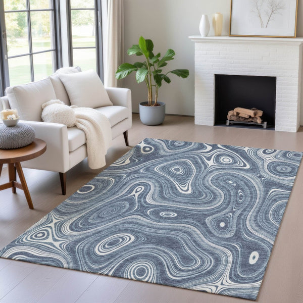 HomeRoots 5' Stylish Blue and Ivory Geometric Area Rug – Durable, Washable, Perfect for Indoor and Outdoor Use 10' X 14' 631382