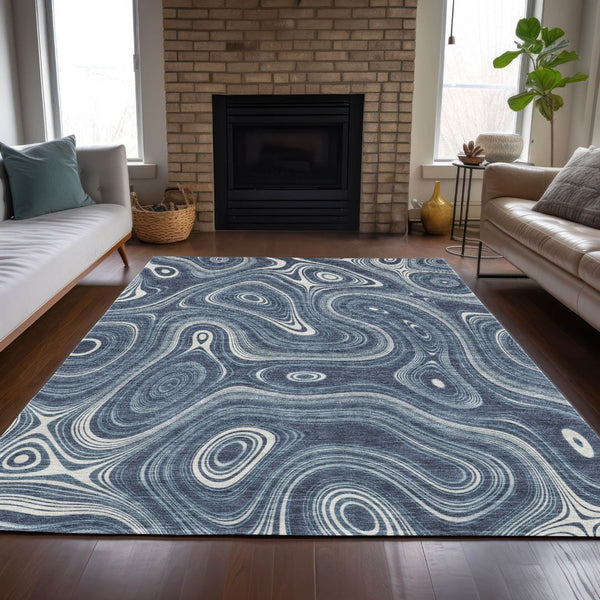 HomeRoots 5' Stylish Blue and Ivory Geometric Area Rug – Durable, Washable, Perfect for Indoor and Outdoor Use 10' X 14' 631382