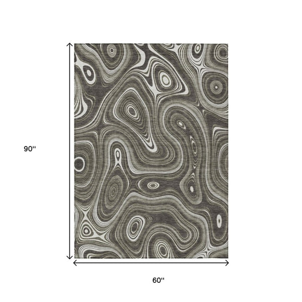 HomeRoots 5' Stylish Gray and Ivory Geometric Area Rug - Durable, Washable Design for Indoor and Outdoor Use 5' X 8' 631384