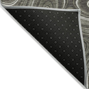 HomeRoots 5' Stylish Gray and Ivory Geometric Area Rug - Durable, Washable Design for Indoor and Outdoor Use 8' Round 631385