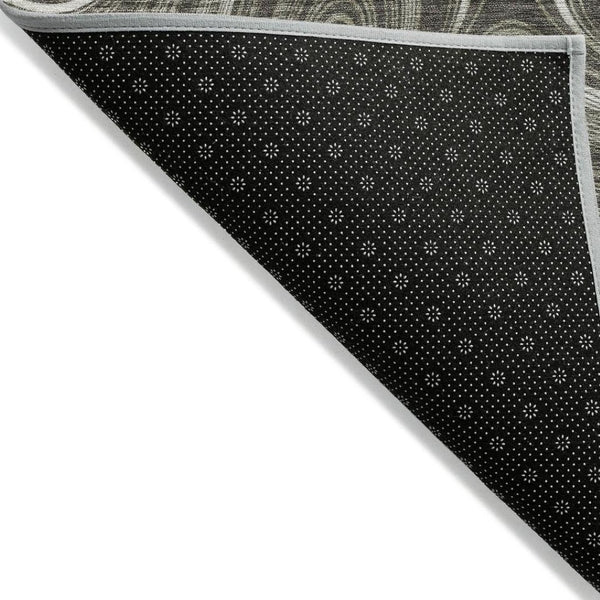 HomeRoots 5' Stylish Gray and Ivory Geometric Area Rug - Durable, Washable Design for Indoor and Outdoor Use 8' Round 631385