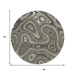 HomeRoots 5' Stylish Gray and Ivory Geometric Area Rug - Durable, Washable Design for Indoor and Outdoor Use 8' Round 631385