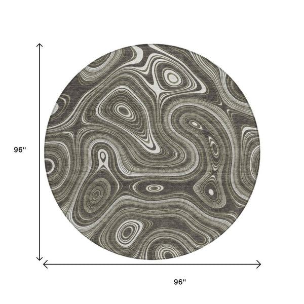 HomeRoots 5' Stylish Gray and Ivory Geometric Area Rug - Durable, Washable Design for Indoor and Outdoor Use 8' Round 631385