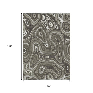 HomeRoots 5' Stylish Gray and Ivory Geometric Area Rug - Durable, Washable Design for Indoor and Outdoor Use 8' X 10' 631386