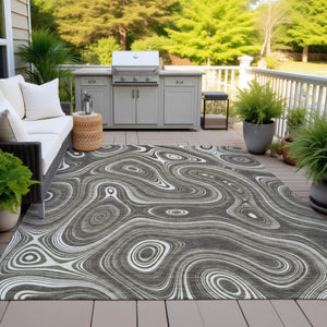 HomeRoots 5' Stylish Gray and Ivory Geometric Area Rug - Durable, Washable Design for Indoor and Outdoor Use 8' X 10' 631386