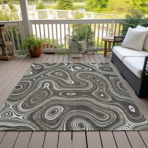 HomeRoots 5' Stylish Gray and Ivory Geometric Area Rug - Durable, Washable Design for Indoor and Outdoor Use 8' X 10' 631386