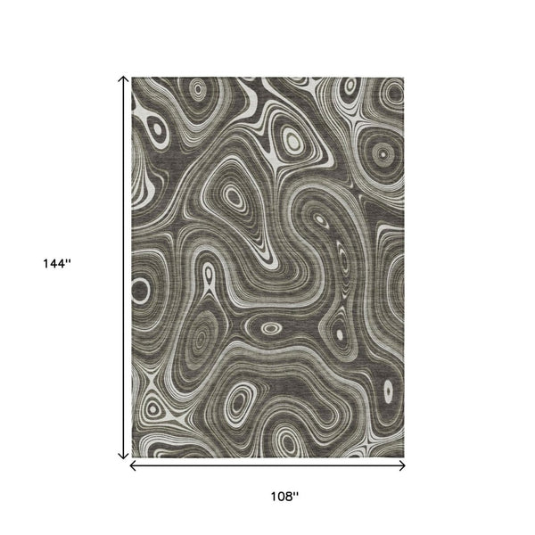HomeRoots 5' Stylish Gray and Ivory Geometric Area Rug - Durable, Washable Design for Indoor and Outdoor Use 9' X 12' 631387