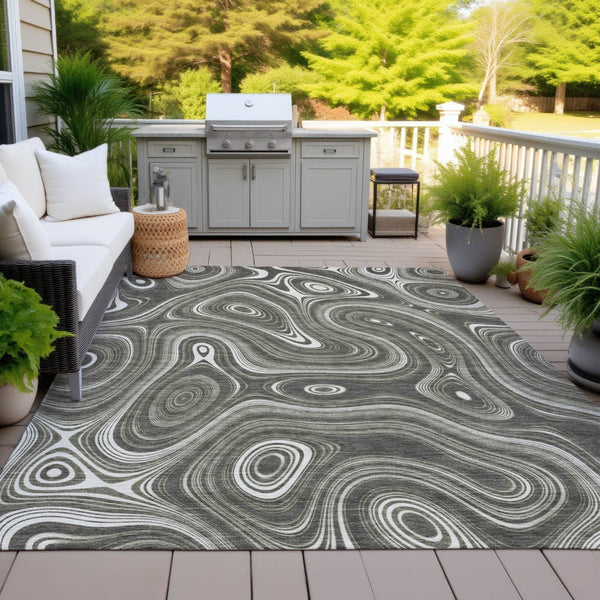 HomeRoots 5' Stylish Gray and Ivory Geometric Area Rug - Durable, Washable Design for Indoor and Outdoor Use 9' X 12' 631387