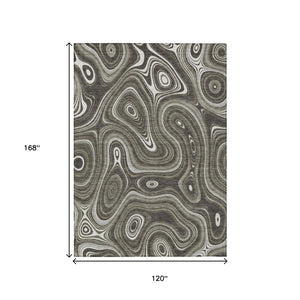 HomeRoots 5' Stylish Gray and Ivory Geometric Area Rug - Durable, Washable Design for Indoor and Outdoor Use 10' X 14' 631388
