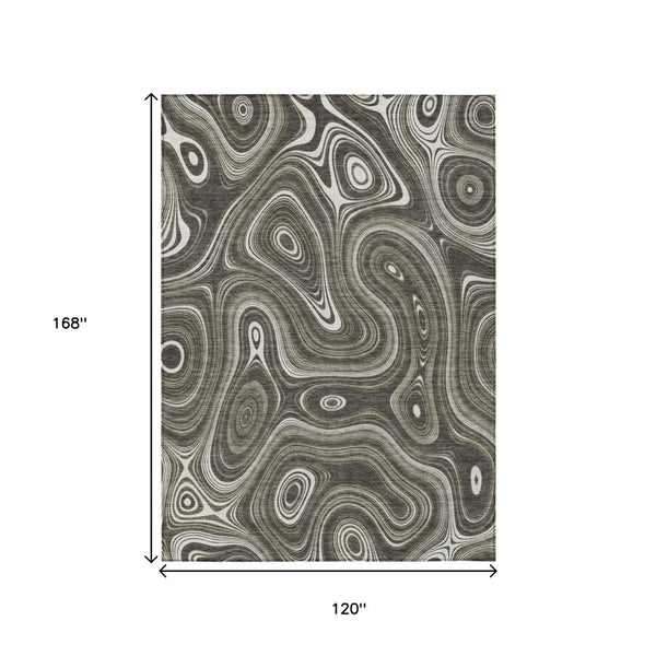 HomeRoots 5' Stylish Gray and Ivory Geometric Area Rug - Durable, Washable Design for Indoor and Outdoor Use 10' X 14' 631388