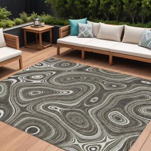 HomeRoots 5' Stylish Gray and Ivory Geometric Area Rug - Durable, Washable Design for Indoor and Outdoor Use 10' X 14' 631388