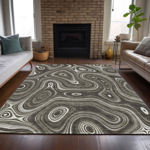 HomeRoots 5' Stylish Gray and Ivory Geometric Area Rug - Durable, Washable Design for Indoor and Outdoor Use 10' X 14' 631388