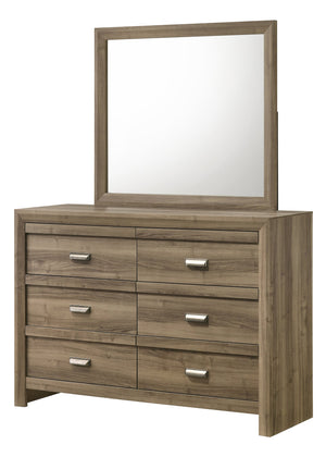 English Elm 1pc Contemporary Six-Drawer Wooden Dresser with Metal Pulls, Warm Wood Finish, Spacious Bedroom Storage Light Brown 18.19 L x 60.16 W x 41.81 H B2741P383313