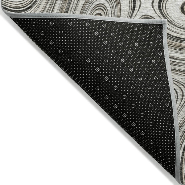 HomeRoots 5' Ivory and Charcoal Geometric Indoor Outdoor Area Rug – Durable, Washable, Modern Design for Any Space 8' Round 631391