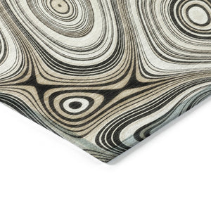 HomeRoots 5' Ivory and Charcoal Geometric Indoor Outdoor Area Rug – Durable, Washable, Modern Design for Any Space 8' Round 631391