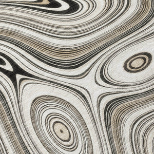 HomeRoots 5' Ivory and Charcoal Geometric Indoor Outdoor Area Rug – Durable, Washable, Modern Design for Any Space 8' Round 631391