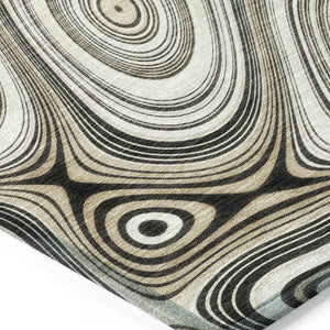 HomeRoots 5' Ivory and Charcoal Geometric Indoor Outdoor Area Rug – Durable, Washable, Modern Design for Any Space 8' Round 631391