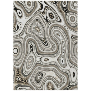 HomeRoots 5' Ivory and Charcoal Geometric Indoor Outdoor Area Rug – Durable, Washable, Modern Design for Any Space 8' X 10' 631392