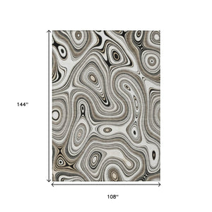 HomeRoots 5' Ivory and Charcoal Geometric Indoor Outdoor Area Rug – Durable, Washable, Modern Design for Any Space 9' X 12' 631393