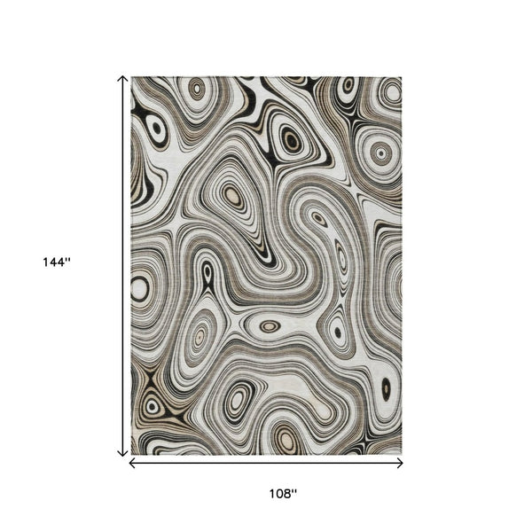 HomeRoots 5' Ivory and Charcoal Geometric Indoor Outdoor Area Rug – Durable, Washable, Modern Design for Any Space 9' X 12' 631393