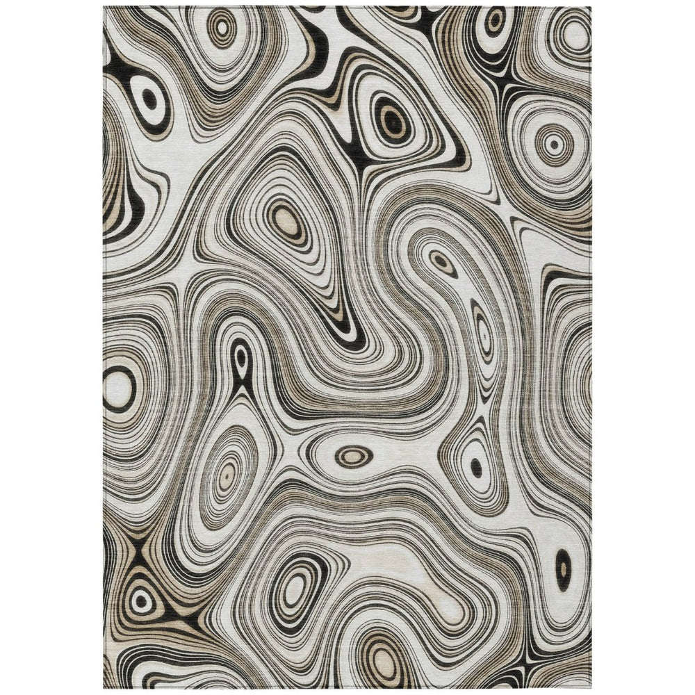 HomeRoots 5' Ivory and Charcoal Geometric Indoor Outdoor Area Rug – Durable, Washable, Modern Design for Any Space 9' X 12' 631393