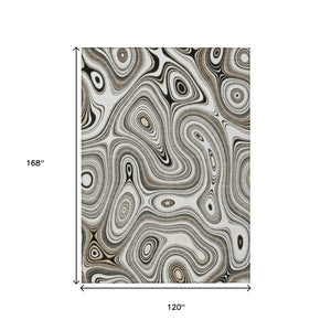 HomeRoots 5' Ivory and Charcoal Geometric Indoor Outdoor Area Rug – Durable, Washable, Modern Design for Any Space 10' X 14' 631394