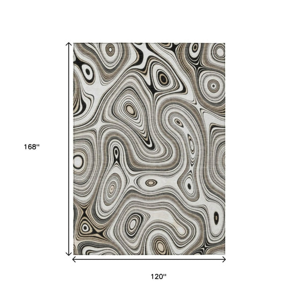 HomeRoots 5' Ivory and Charcoal Geometric Indoor Outdoor Area Rug – Durable, Washable, Modern Design for Any Space 10' X 14' 631394