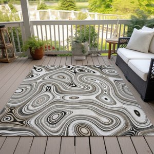 HomeRoots 5' Ivory and Charcoal Geometric Indoor Outdoor Area Rug – Durable, Washable, Modern Design for Any Space 10' X 14' 631394