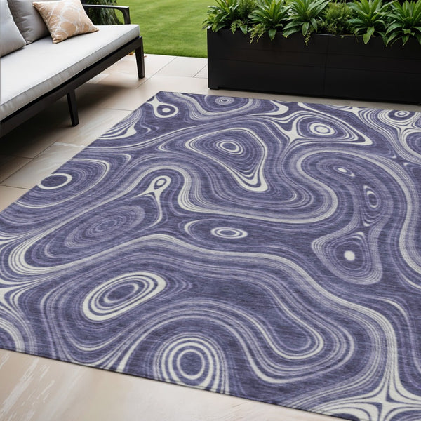 HomeRoots 5' Stylish Plum and Ivory Geometric Area Rug for Indoor and Outdoor Use, Washable and Durable 5' X 8' 631396