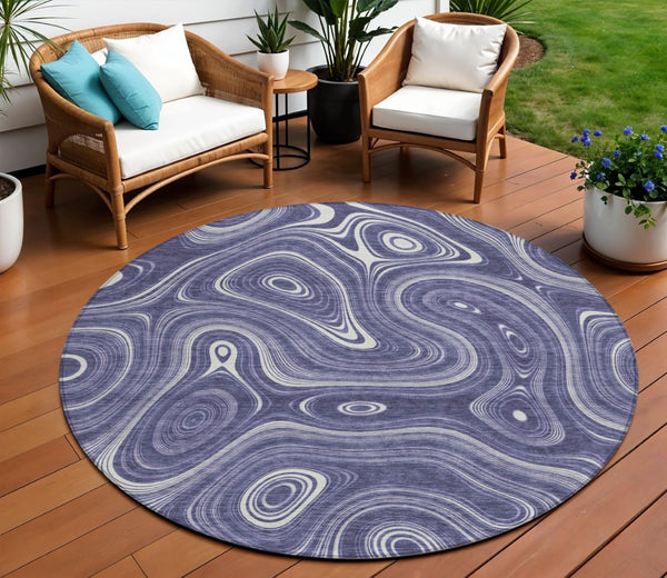 HomeRoots 5' Stylish Plum and Ivory Geometric Area Rug for Indoor and Outdoor Use, Washable and Durable 8' Round 631397