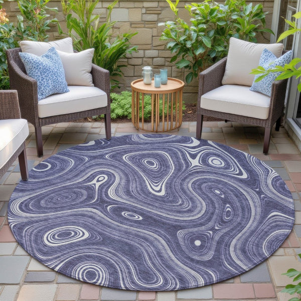 HomeRoots 5' Stylish Plum and Ivory Geometric Area Rug for Indoor and Outdoor Use, Washable and Durable 8' Round 631397