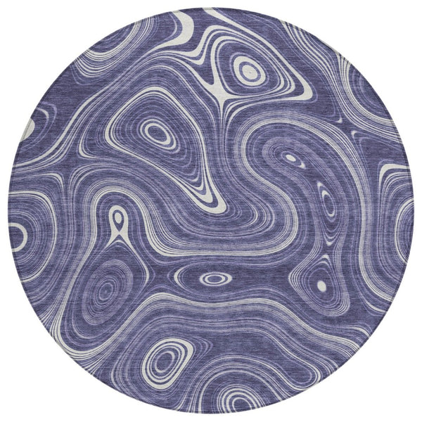 HomeRoots 5' Stylish Plum and Ivory Geometric Area Rug for Indoor and Outdoor Use, Washable and Durable 8' Round 631397