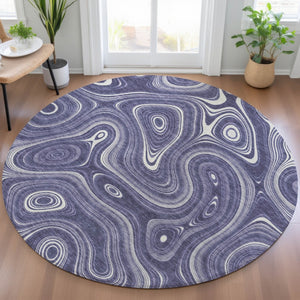 HomeRoots 5' Stylish Plum and Ivory Geometric Area Rug for Indoor and Outdoor Use, Washable and Durable 8' Round 631397