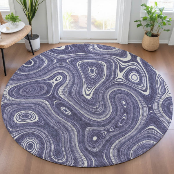 HomeRoots 5' Stylish Plum and Ivory Geometric Area Rug for Indoor and Outdoor Use, Washable and Durable 8' Round 631397