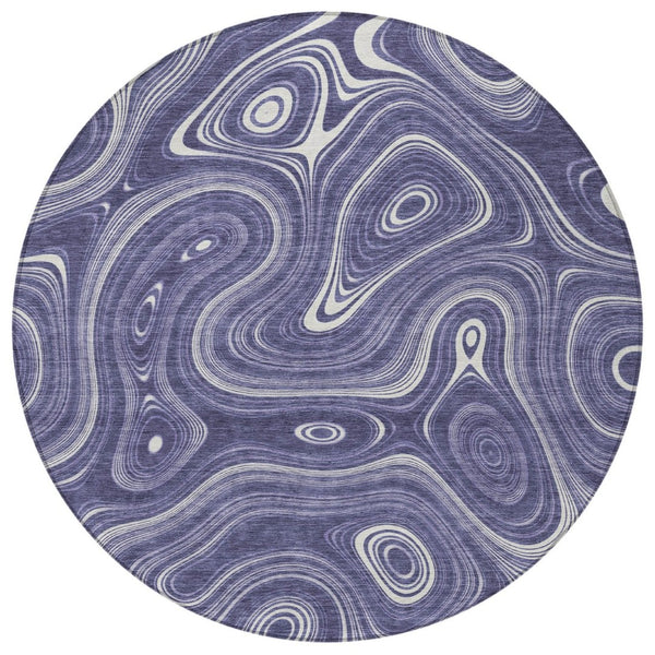 HomeRoots 5' Stylish Plum and Ivory Geometric Area Rug for Indoor and Outdoor Use, Washable and Durable 8' Round 631397