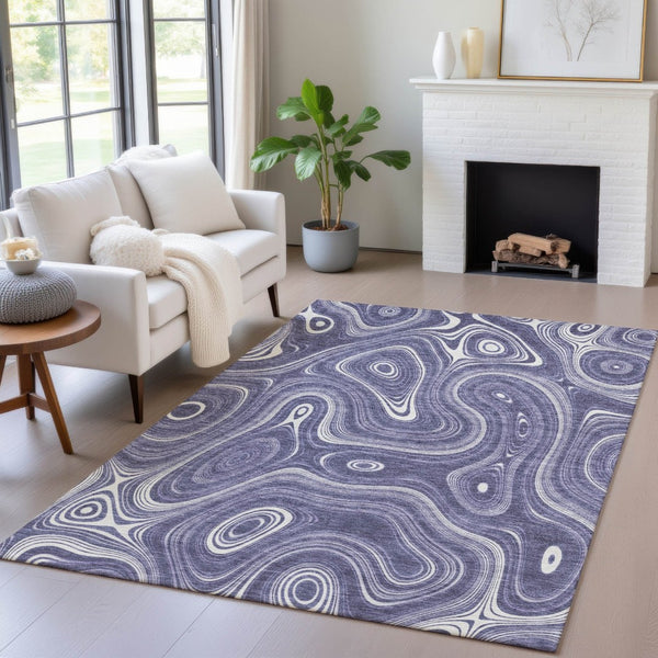 HomeRoots 5' Stylish Plum and Ivory Geometric Area Rug for Indoor and Outdoor Use, Washable and Durable 9' X 12' 631399