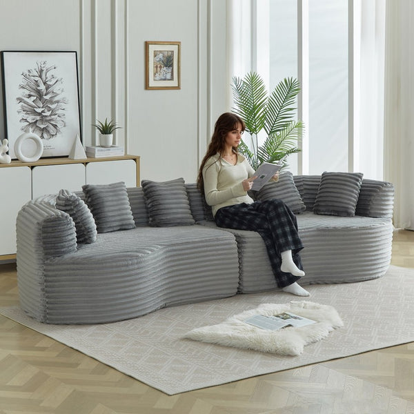 English Elm Curved Chenille Sectional Sofa Deep Seat Cloud Cushions Four Seater Modern Living Room Grey W3505P456571