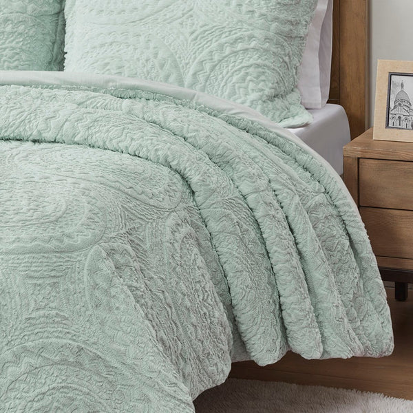 English Elm Full/Queen Arya Medallion Faux Fur Comforter Mini Set Aqua Embroidered Ultra Plush Machine Washable Elegance B03597230