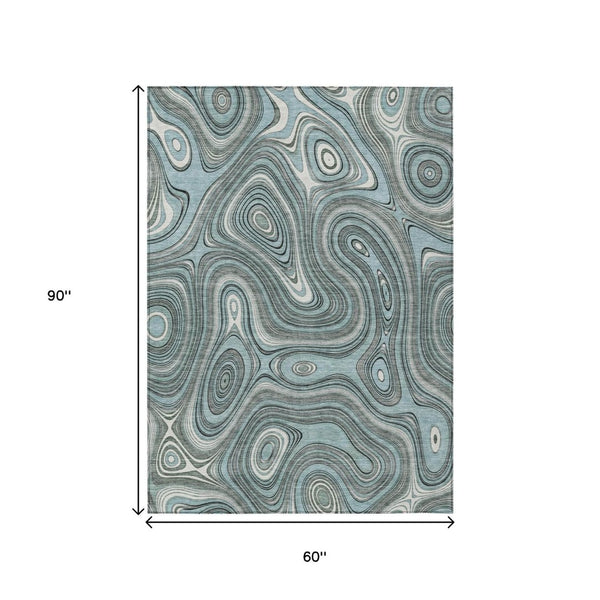HomeRoots 5' Modern Sky Blue and Gray Geometric Indoor Outdoor Area Rug - Durable, Washable, Stylish Design 5' X 8' 631402