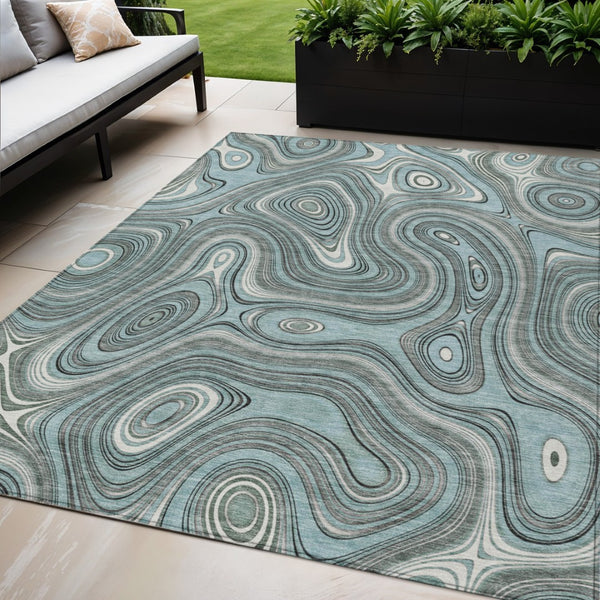 HomeRoots 5' Modern Sky Blue and Gray Geometric Indoor Outdoor Area Rug - Durable, Washable, Stylish Design 5' X 8' 631402